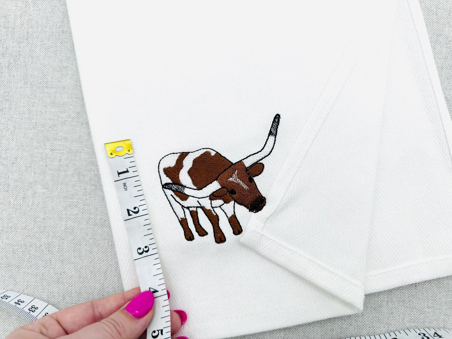 Playing Texas Longhorn Cow kitchen dish towel Farm animal Thief kids machine embroidery designs ITH
