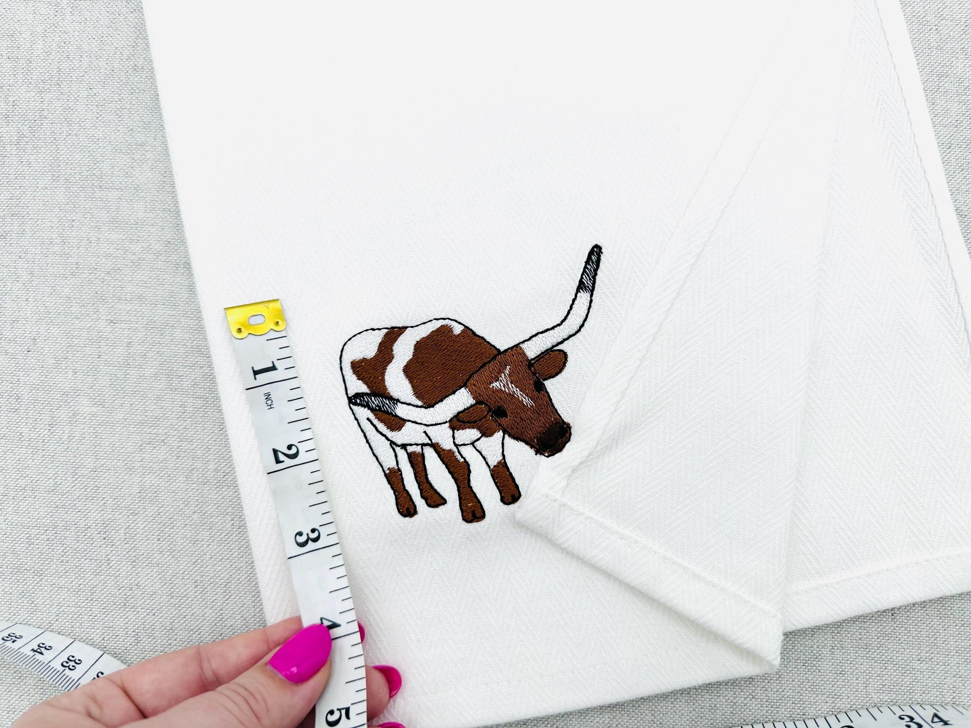 Playing Texas Longhorn Cow kitchen dish towel Farm animal Thief kids machine embroidery designs ITH
