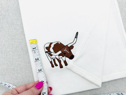 Playing Texas Longhorn Cow kitchen dish towel Farm animal Thief kids machine embroidery designs ITH