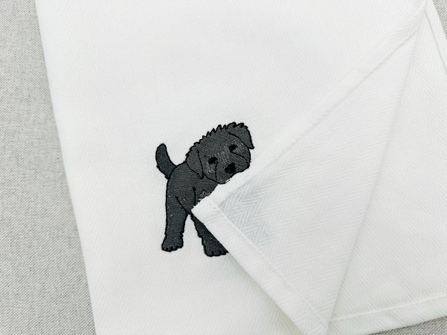 Playing Bouvier des Flandres Puppy Dog Mama kitchen dish towel pet animal machine embroidery designs ITH