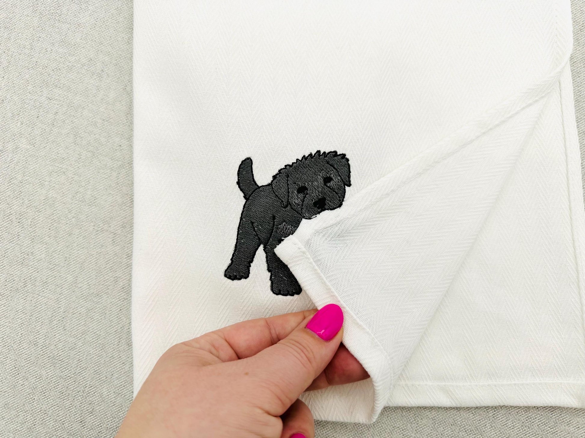 Playing Bouvier des Flandres Puppy Dog Mama kitchen dish towel pet animal machine embroidery designs ITH