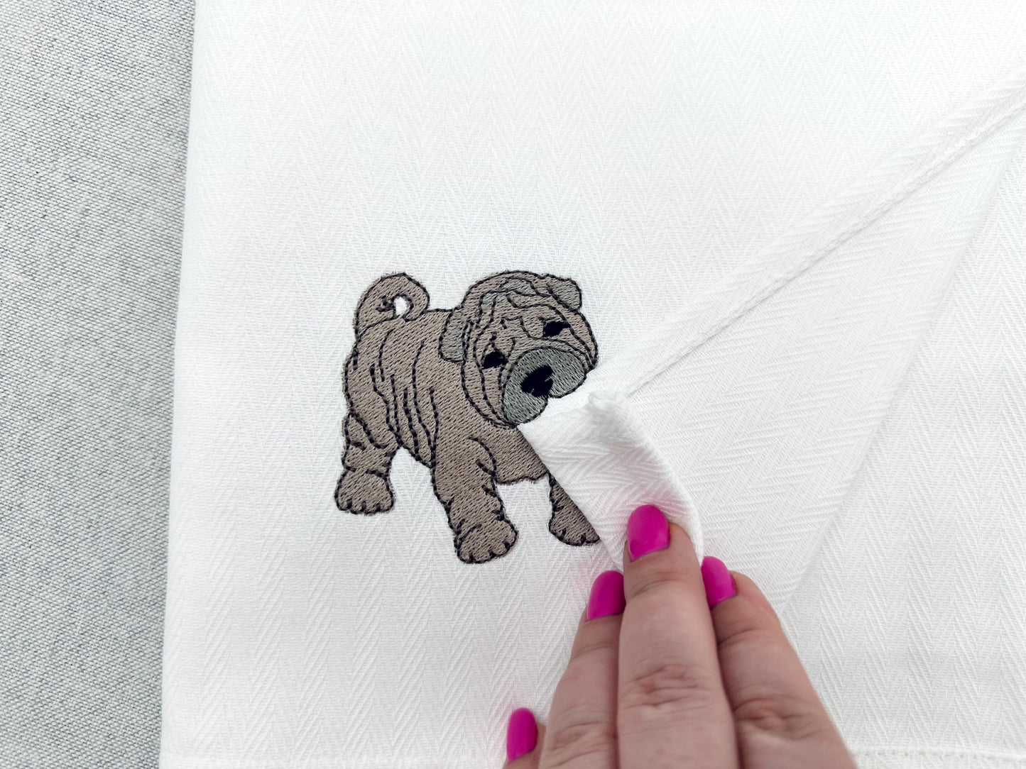 Playing Shar Pei Puppy Dog Mama kitchen dish towel pet animal Thief kids machine embroidery designs ITH