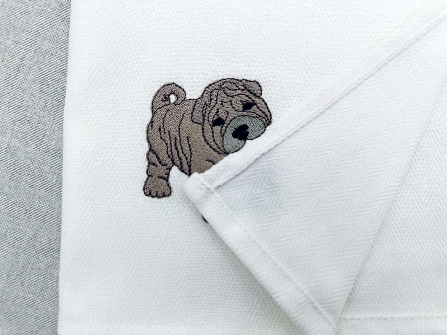 Playing Shar Pei Puppy Dog Mama kitchen dish towel pet animal Thief kids machine embroidery designs ITH