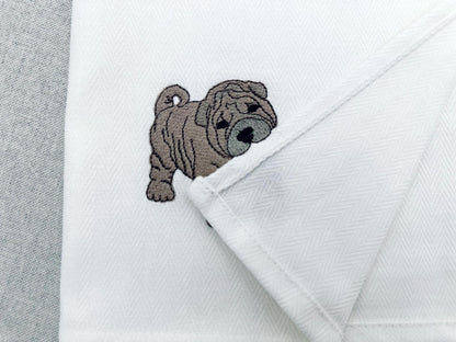 Playing Shar Pei Puppy Dog Mama kitchen dish towel pet animal Thief kids machine embroidery designs ITH