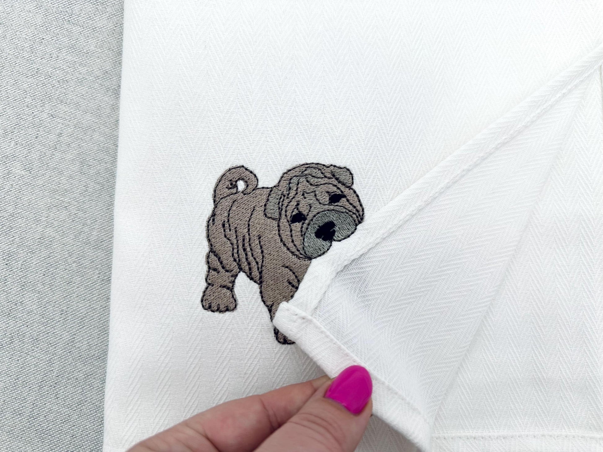 Playing Shar Pei Puppy Dog Mama kitchen dish towel pet animal Thief kids machine embroidery designs ITH