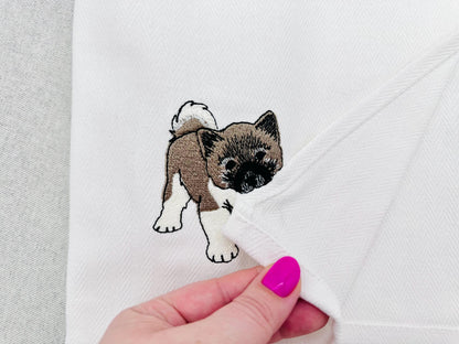 Playing American Akita Puppy Dog Mama kitchen dish towel pet animal machine embroidery designs ITH