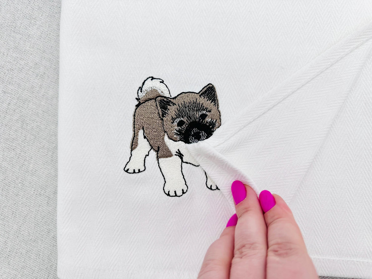 Playing American Akita Puppy Dog Mama kitchen dish towel pet animal machine embroidery designs ITH