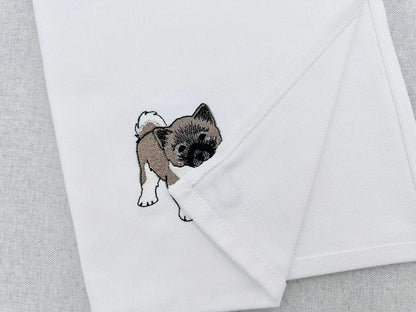 Playing American Akita Puppy Dog Mama kitchen dish towel pet animal machine embroidery designs ITH