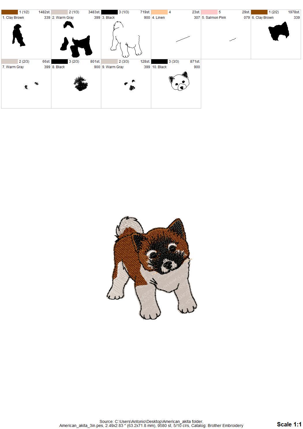 Playing American Akita Puppy Dog Mama kitchen dish towel pet animal machine embroidery designs ITH