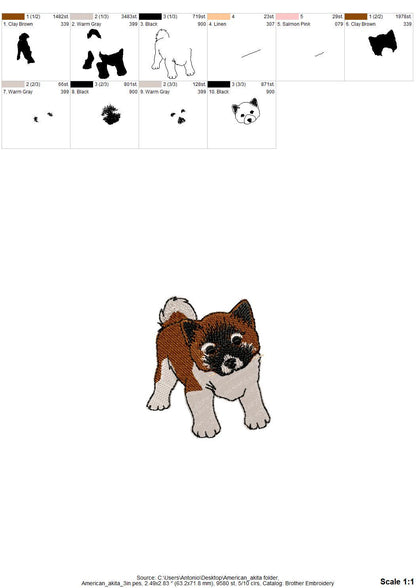 Playing American Akita Puppy Dog Mama kitchen dish towel pet animal machine embroidery designs ITH