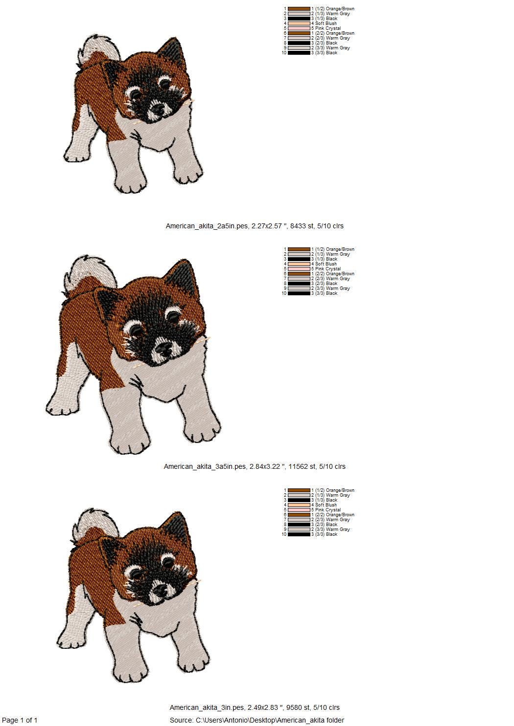 Playing American Akita Puppy Dog Mama kitchen dish towel pet animal machine embroidery designs ITH