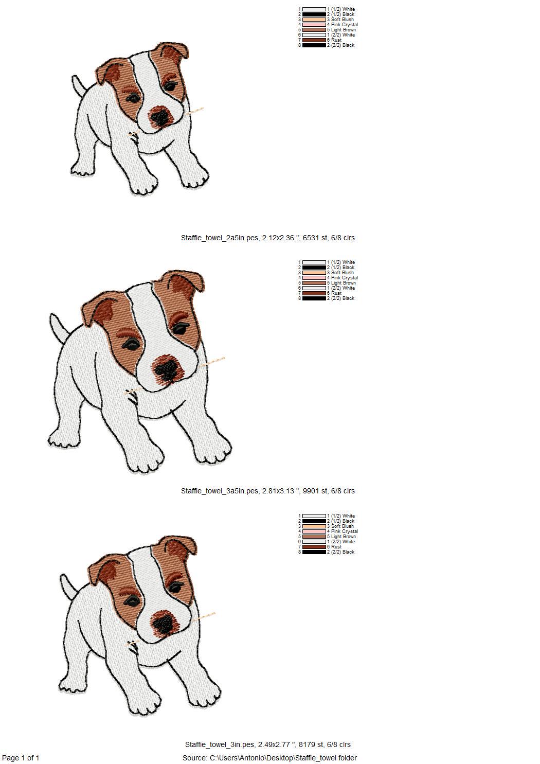 Playing Staffordshire Staffy Stafford Puppy Dog kitchen dish towel animal machine embroidery designs ITH