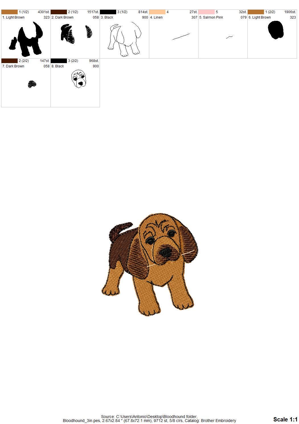 Playing Bloodhound Puppy Dog Mama kitchen dish towel pet animal Thief machine embroidery designs ITH
