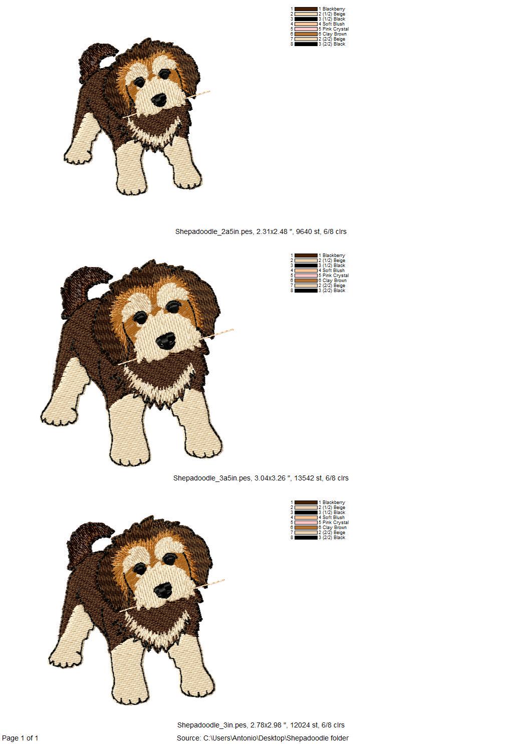 Playing Shepadoodle Puppy Dog Mama kitchen dish towel pet animal Thief kids machine embroidery designs ITH