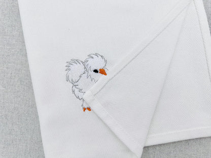 Playing Silkie Chicken Animal Thief kitchen dish towel Farm bird Chicken Mama machine embroidery designs ITH