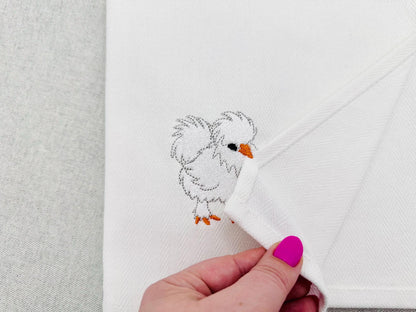 Playing Silkie Chicken Animal Thief kitchen dish towel Farm bird Chicken Mama machine embroidery designs ITH