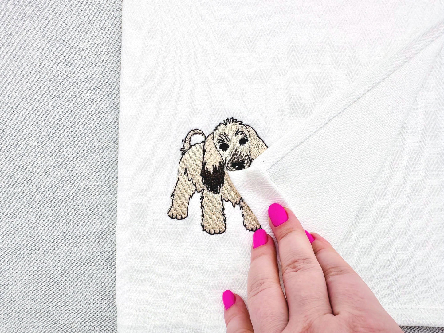 Playing Afghan Hound Puppy Dog Mama kitchen dish towel pet animal machine embroidery designs ITH