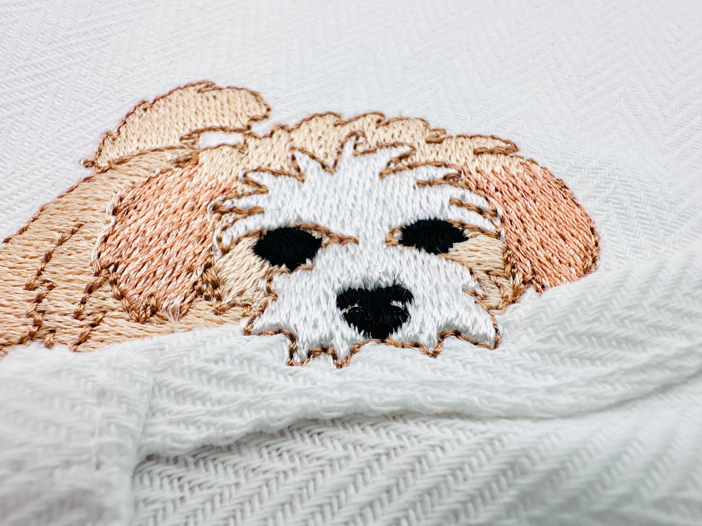 Playing Peekaboo Puppy Dog Mama kitchen dish towel pet animal Thief kids machine embroidery designs ITH