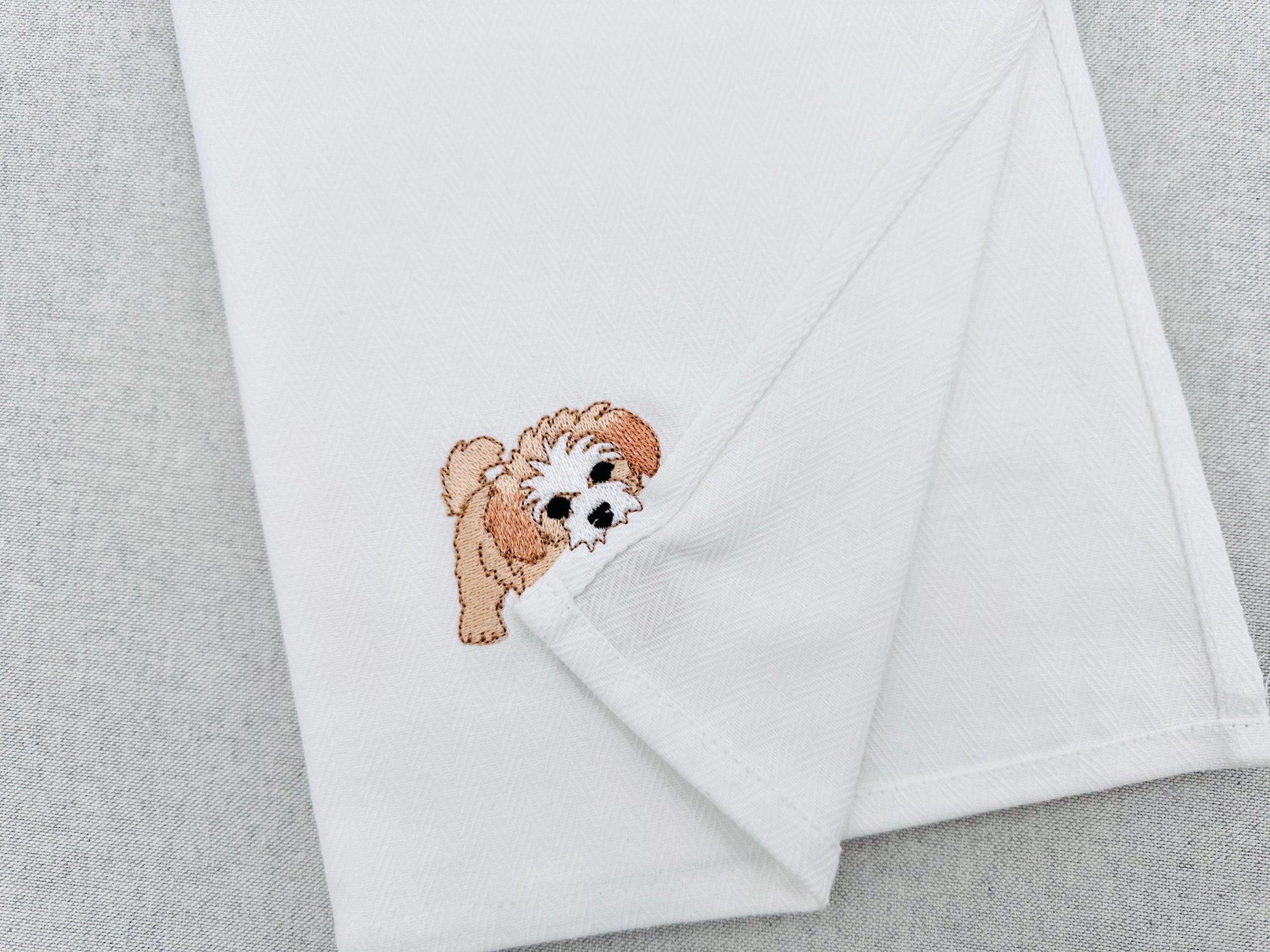 Playing Peekaboo Puppy Dog Mama kitchen dish towel pet animal Thief kids machine embroidery designs ITH