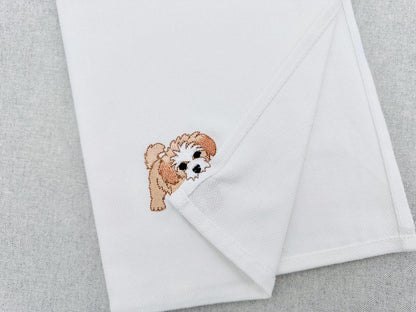 Playing Peekaboo Puppy Dog Mama kitchen dish towel pet animal Thief kids machine embroidery designs ITH