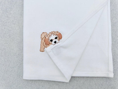 Playing Peekaboo Puppy Dog Mama kitchen dish towel pet animal Thief kids machine embroidery designs ITH