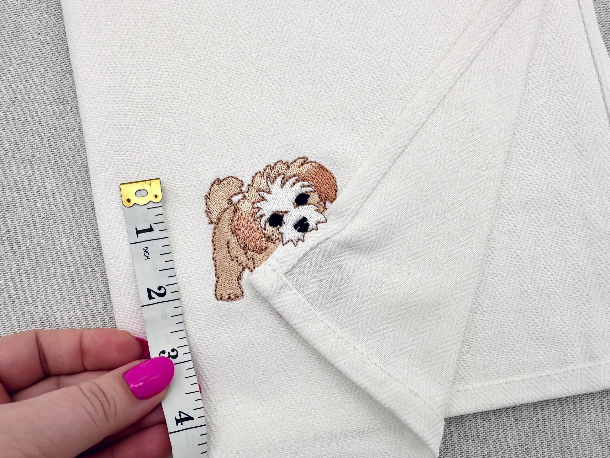 Playing Peekaboo Puppy Dog Mama kitchen dish towel pet animal Thief kids machine embroidery designs ITH