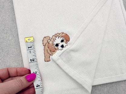 Playing Peekaboo Puppy Dog Mama kitchen dish towel pet animal Thief kids machine embroidery designs ITH