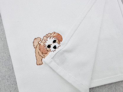 Playing Peekaboo Puppy Dog Mama kitchen dish towel pet animal Thief kids machine embroidery designs ITH