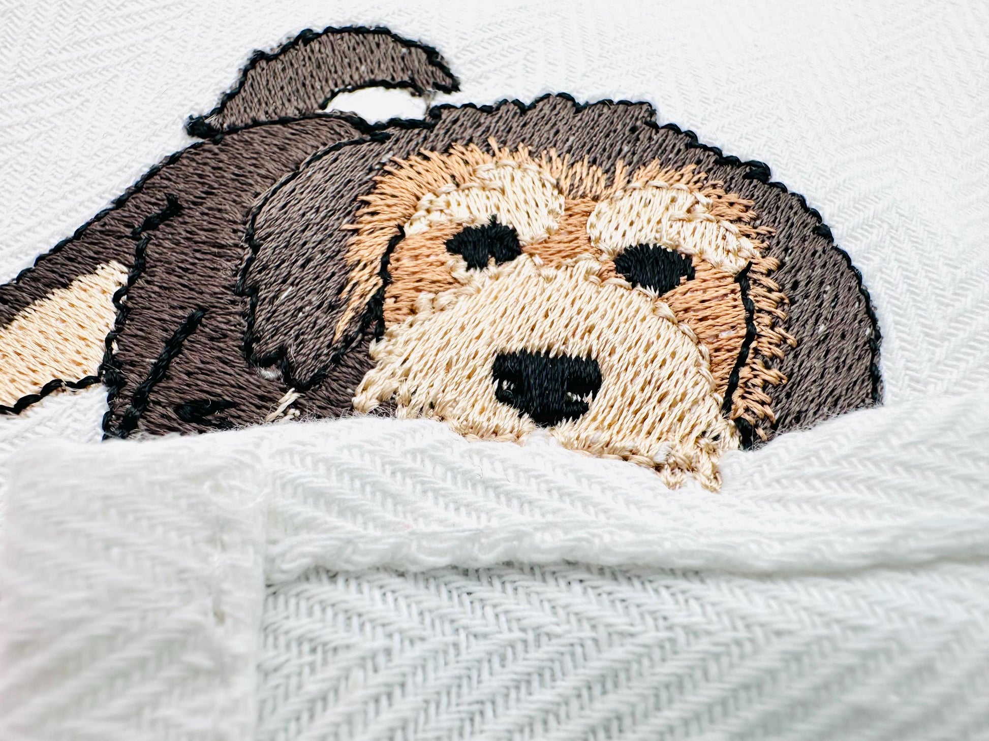 Playing Shepadoodle Puppy Dog Mama kitchen dish towel pet animal Thief kids machine embroidery designs ITH
