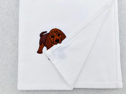 Playing Bloodhound Puppy Dog Mama kitchen dish towel pet animal Thief machine embroidery designs ITH