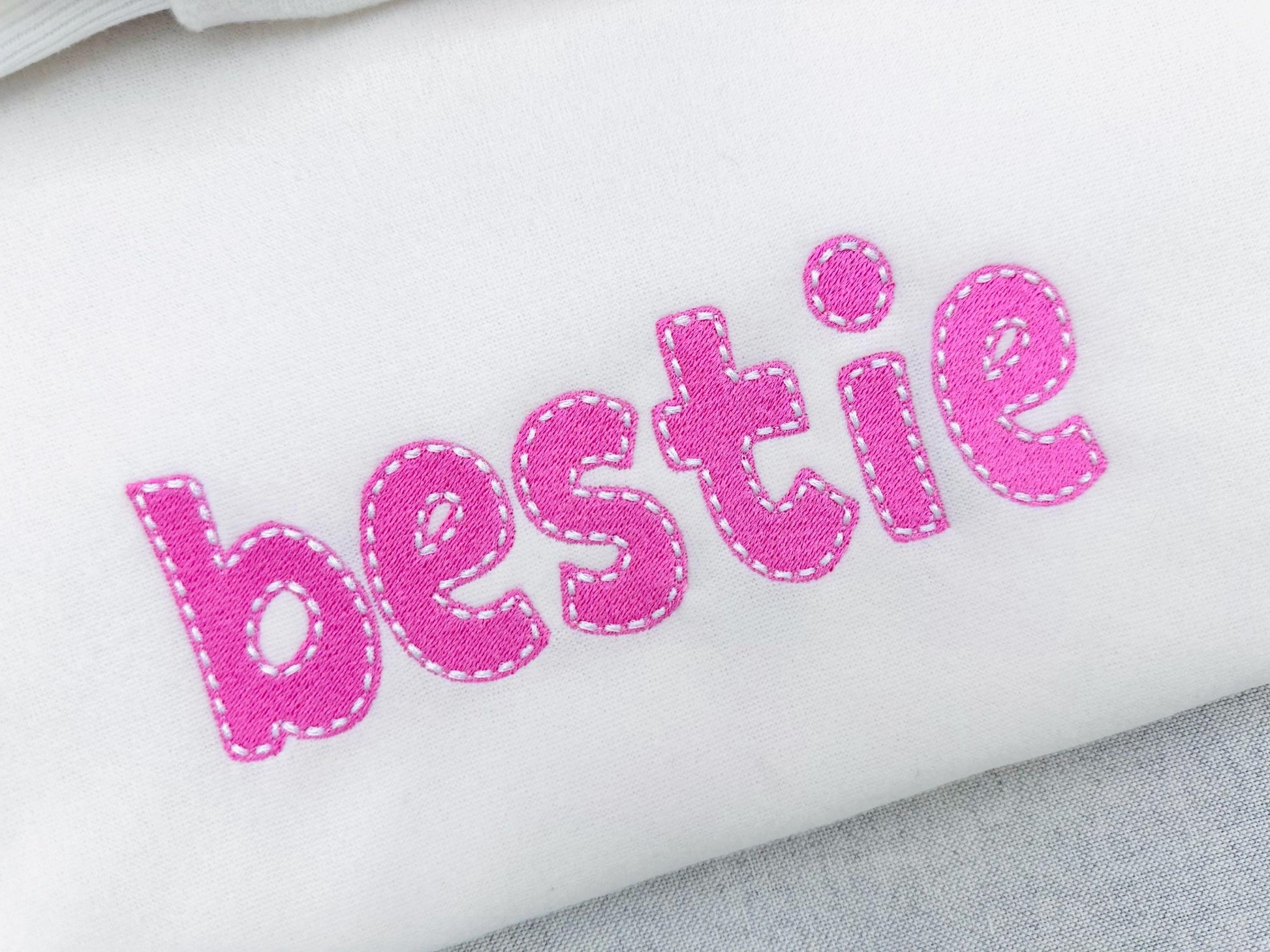 Fill stitch Melany FONT with hand-stitch look top machine embroidery designs kids fancy Alphabet