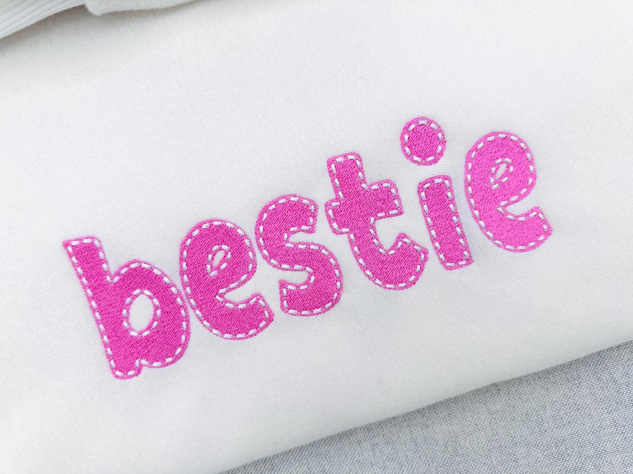 Fill stitch Melany FONT with hand-stitch look top machine embroidery designs kids fancy Alphabet