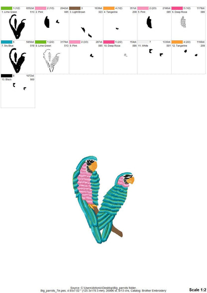 Fringed Fluffy Macaw big Parrot bird fringe chenille special WS thread machine embroidery designs