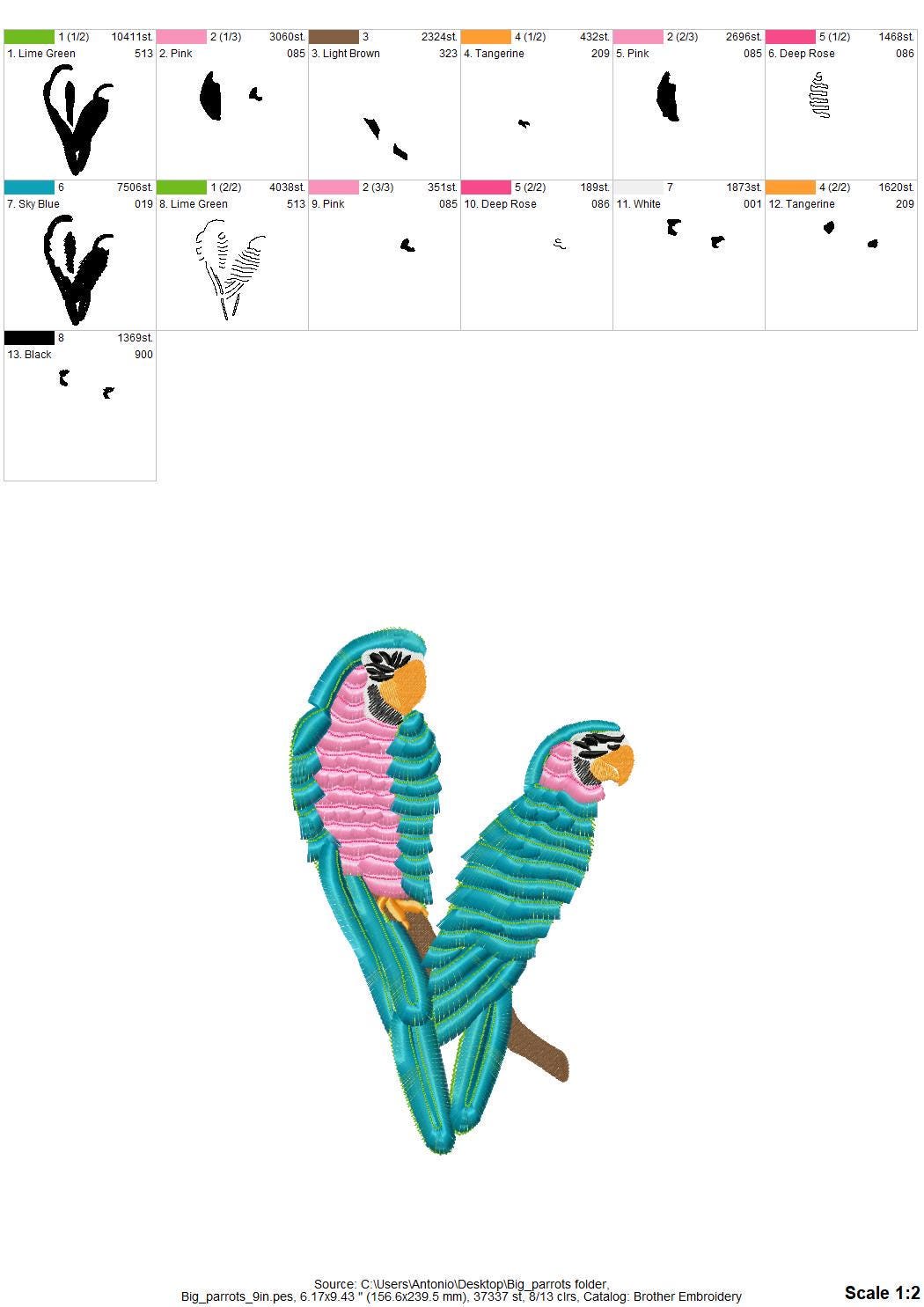 Fringed Fluffy Macaw big Parrot bird fringe chenille special WS thread machine embroidery designs