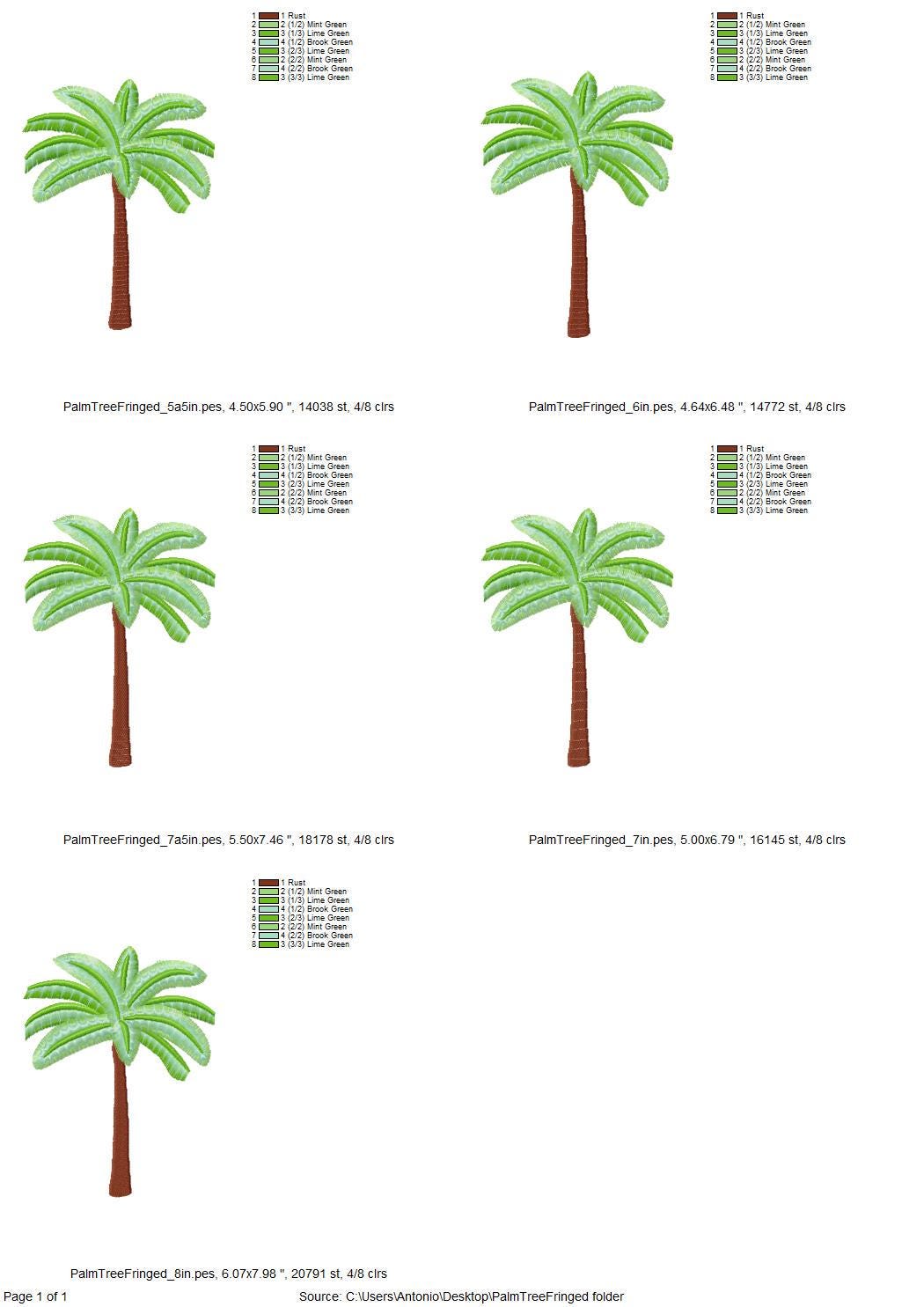 Fringed Fluffy Palm Tree summer beach design fringe chenille special WS thread machine embroidery designs