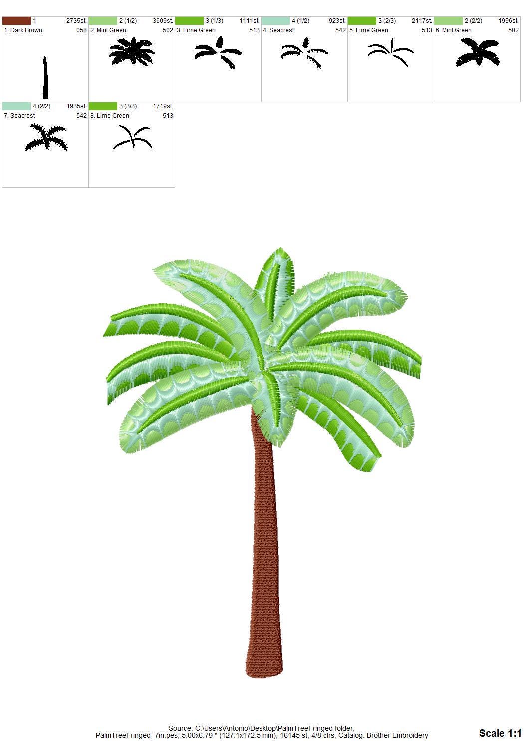 Fringed Fluffy Palm Tree summer beach design fringe chenille special WS thread machine embroidery designs