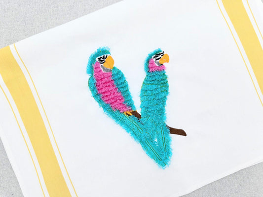Fringed Fluffy Macaw big Parrot bird fringe chenille special WS thread machine embroidery designs