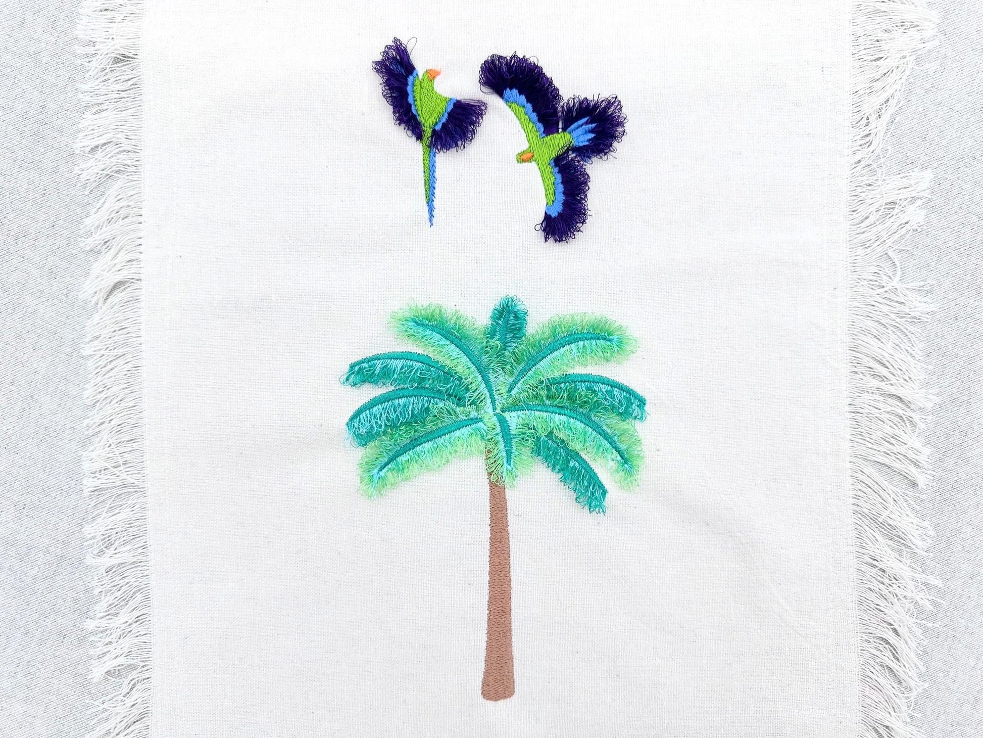 Fringed Fluffy Palm Tree summer beach design fringe chenille special WS thread machine embroidery designs