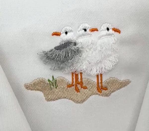 Fringed Fluffy Seagull Flock of 3 bird sea beach summer fringe chenille special WS thread machine embroidery designs