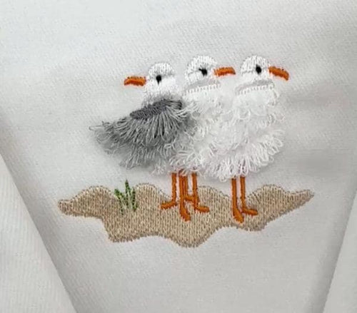 Fringed Fluffy Seagull Flock of 3 bird sea beach summer fringe chenille special WS thread machine embroidery designs