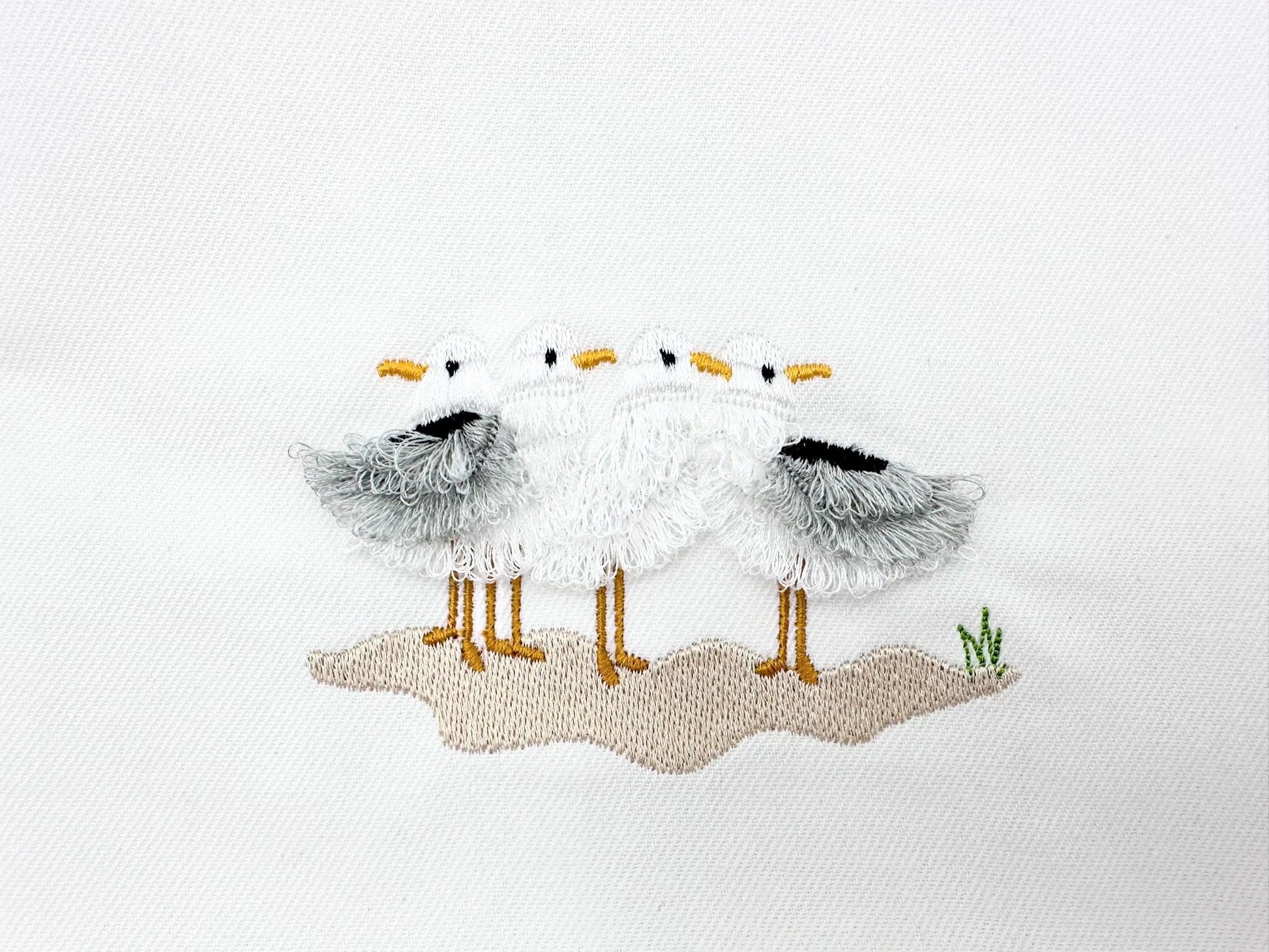 Fringed Fluffy Seagull Flock of 4 bird sea beach summer fringe chenille special WS thread machine embroidery designs