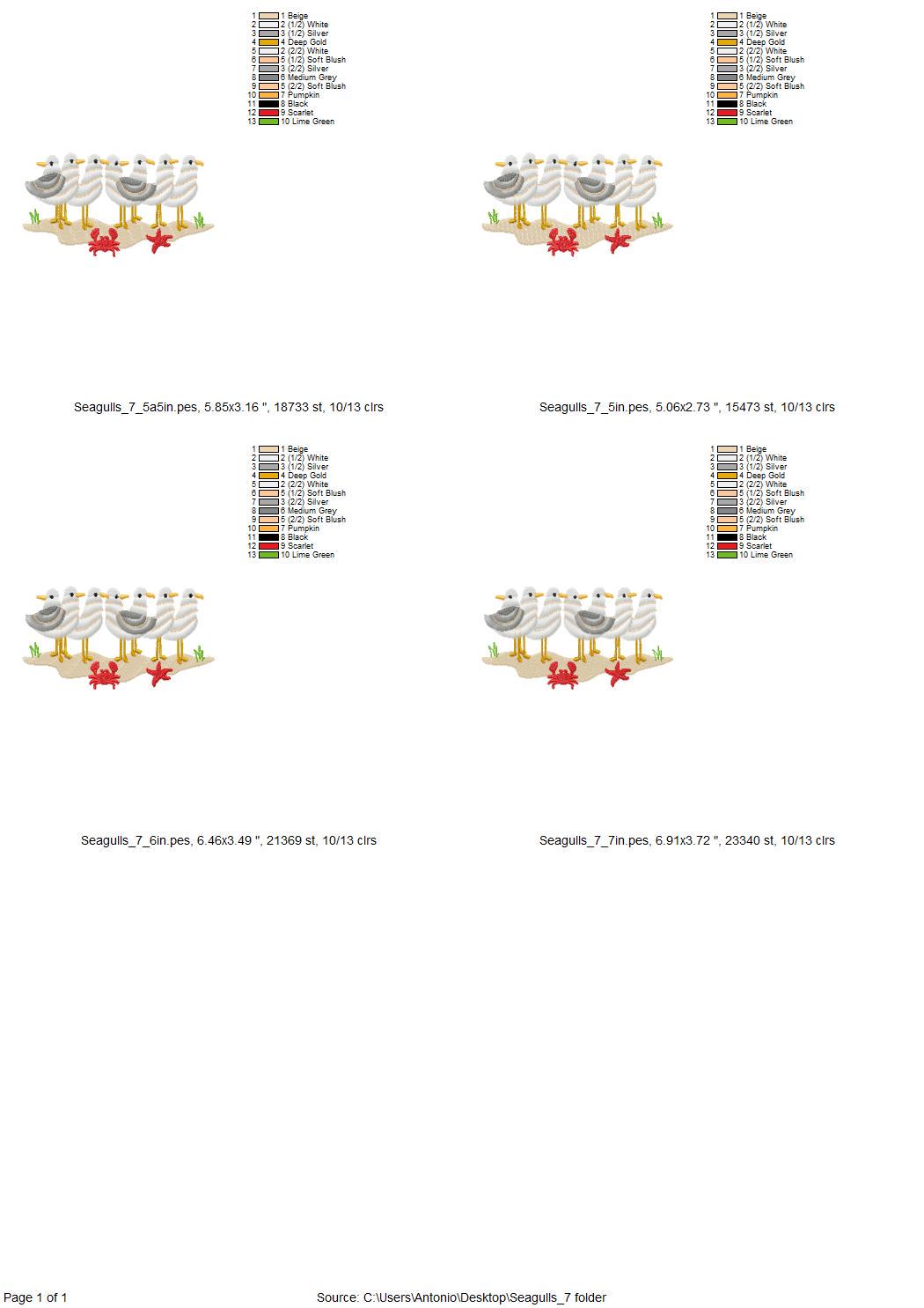 Fringed Fluffy Seagull Flock of 7 bird sea beach summer fringe chenille special WS thread machine embroidery designs