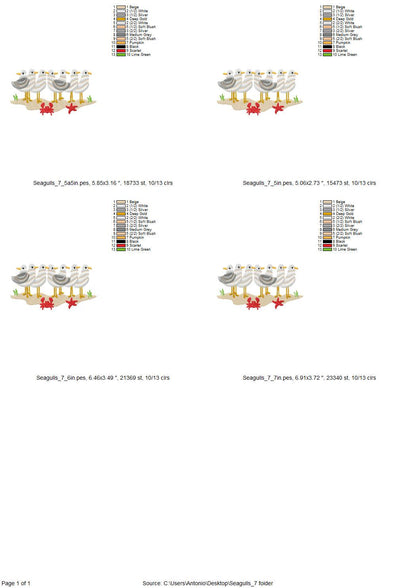 Fringed Fluffy Seagull Flock of 7 bird sea beach summer fringe chenille special WS thread machine embroidery designs