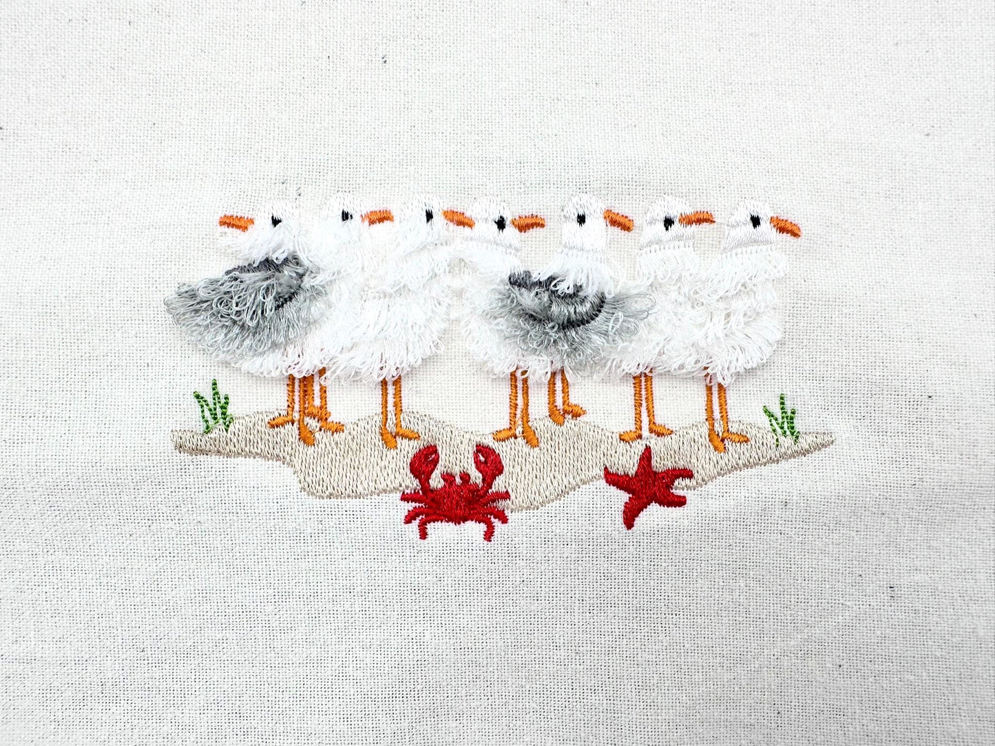 Fringed Fluffy Seagull Flock of 7 bird sea beach summer fringe chenille special WS thread machine embroidery designs
