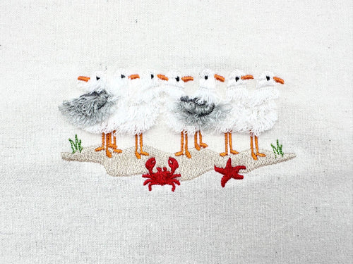 Fringed Fluffy Seagull Flock of 7 bird sea beach summer fringe chenille special WS thread machine embroidery designs