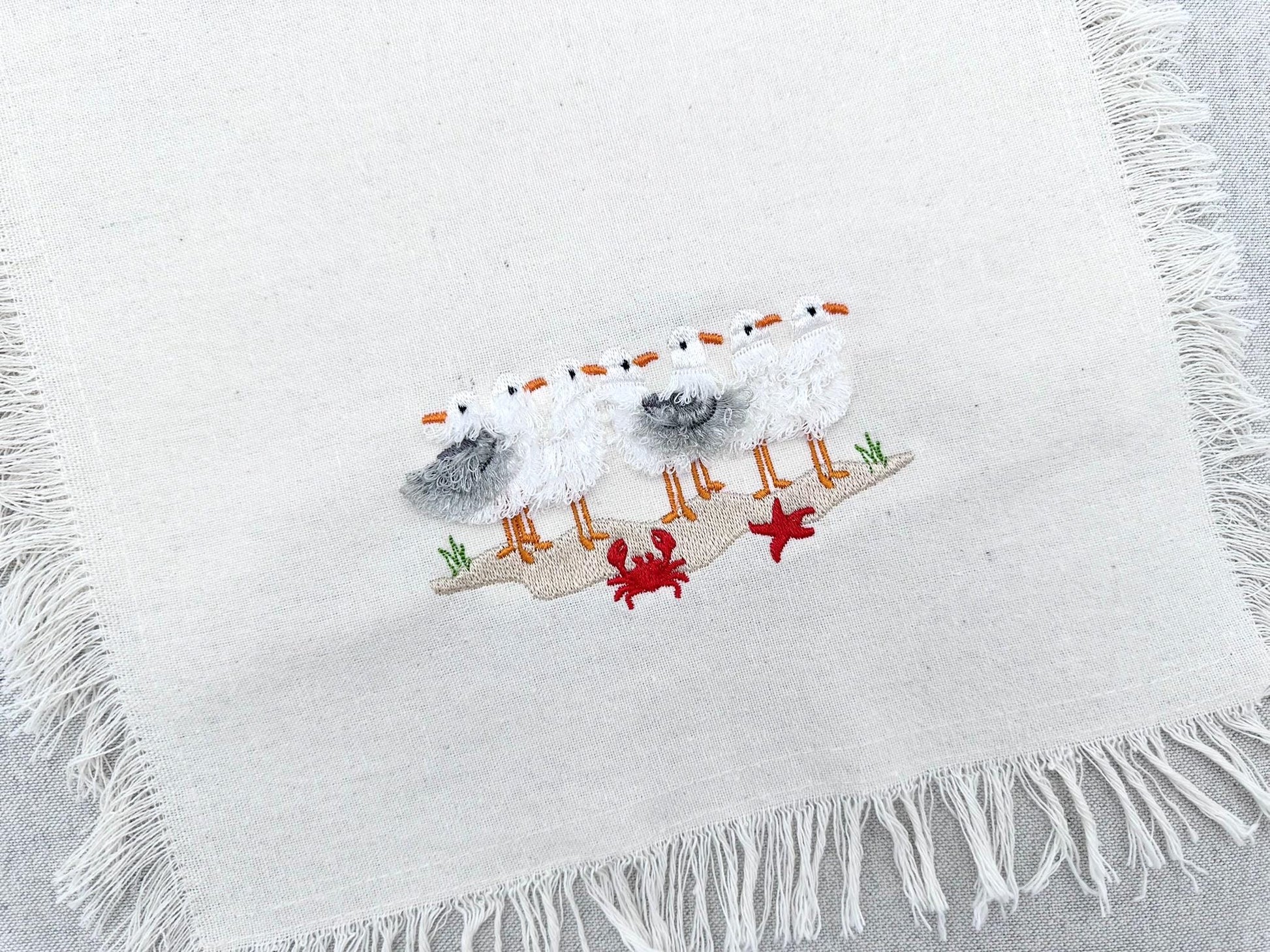 Fringed Fluffy Seagull Flock of 7 bird sea beach summer fringe chenille special WS thread machine embroidery designs
