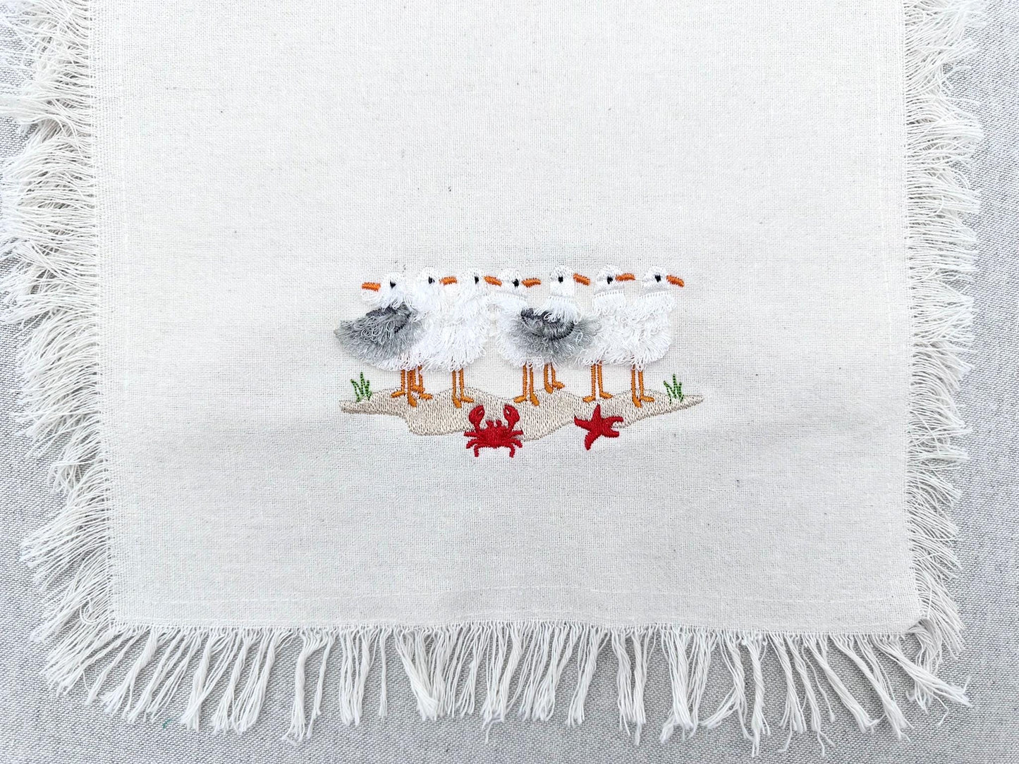 Fringed Fluffy Seagull Flock of 7 bird sea beach summer fringe chenille special WS thread machine embroidery designs