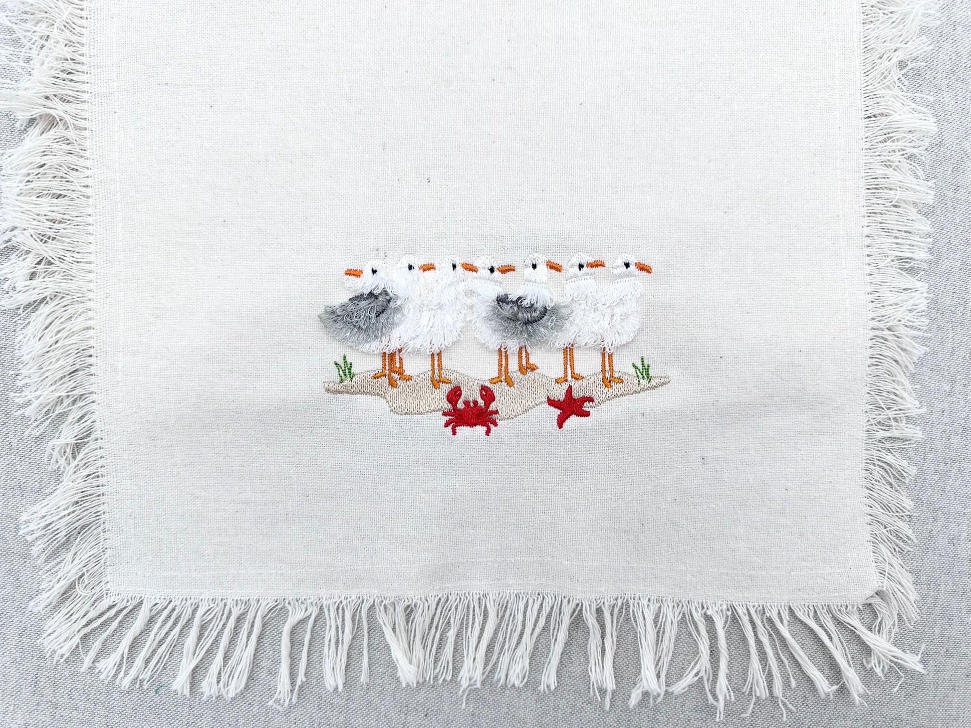 Fringed Fluffy Seagull Flock of 7 bird sea beach summer fringe chenille special WS thread machine embroidery designs