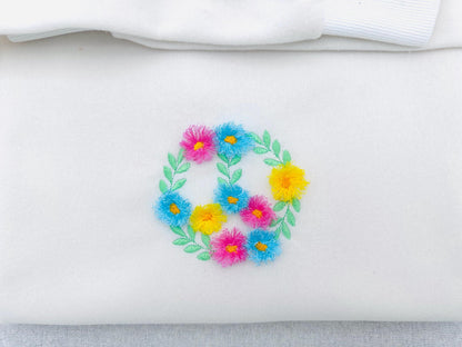 Fringed Floral Peace Sign Leaf and Flower Fluffy Fringe chenille daisy machine embroidery designs