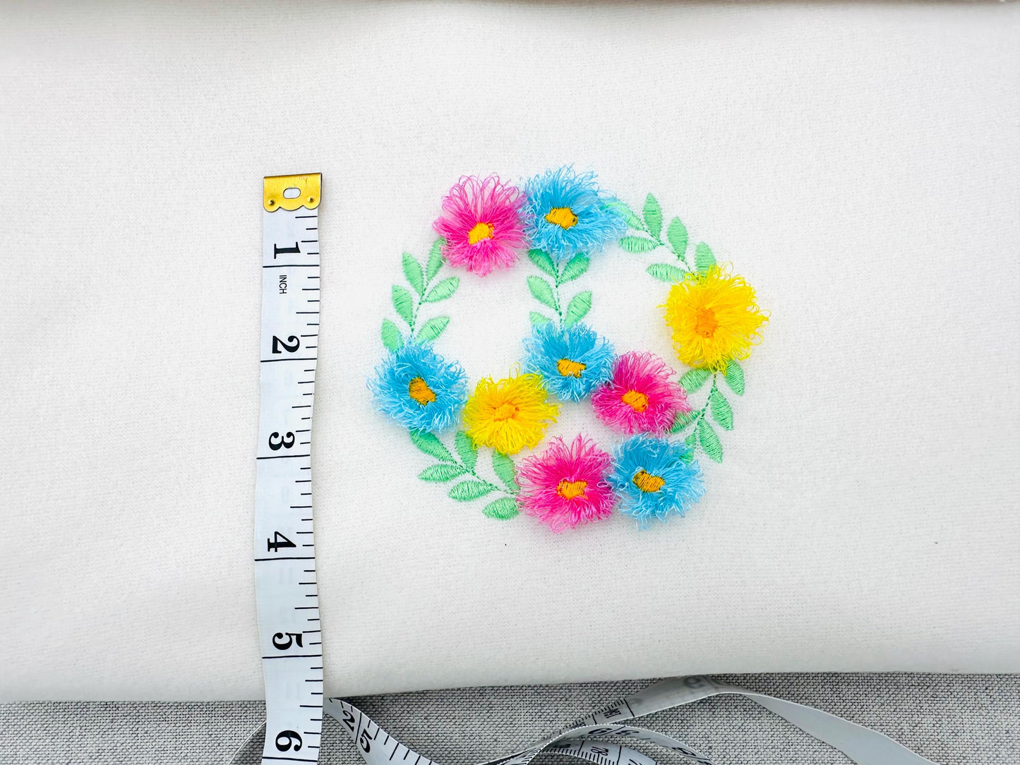 Fringed Floral Peace Sign Leaf and Flower Fluffy Fringe chenille daisy machine embroidery designs